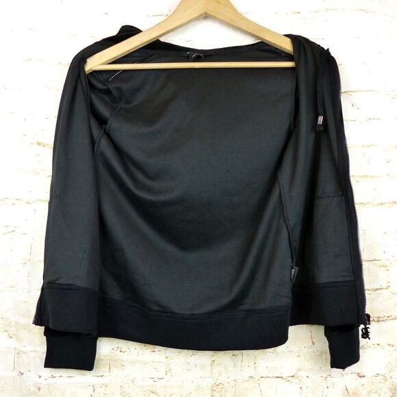 Vtg BCBGMAXAZRIA Y2K Velour Hoodie Track Jacket S Black Rhinestone Animal Spots - Picture 14 of 14